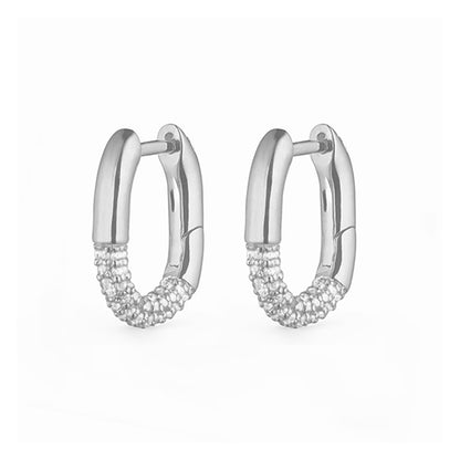 Linear Luxe Oval Zircon Hoop Earrings - Different Sizes