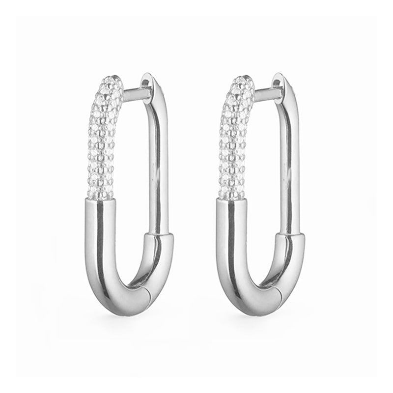 Linear Luxe Oval Zircon Hoop Earrings - Different Sizes