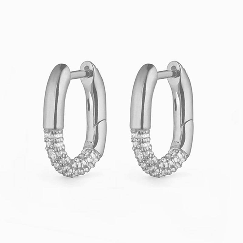 Linear Luxe Oval Zircon Hoop Earrings - Different Sizes