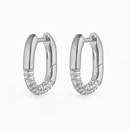 Linear Luxe Oval Zircon Hoop Earrings - Different Sizes