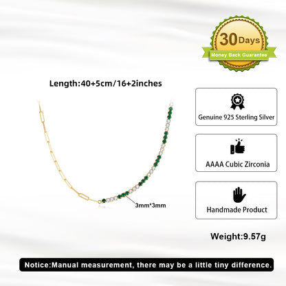 Thick Green 2mm Tennis AAAA Cubic Zircon Paperclip Chain Choker Necklace