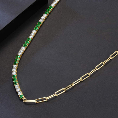 Thick Green 2mm Tennis AAAA Cubic Zircon Paperclip Chain Choker Necklace