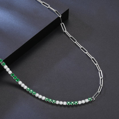 Thick Green 2mm Tennis AAAA Cubic Zircon Paperclip Chain Choker Necklace