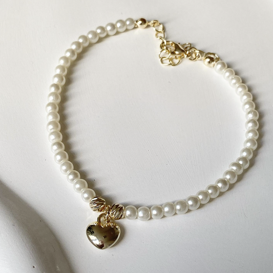 Pearl Heart Charm Bracelet