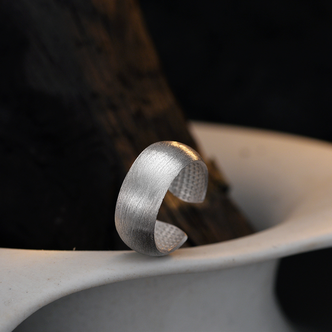 Korean Design Geometric Brushed Ring