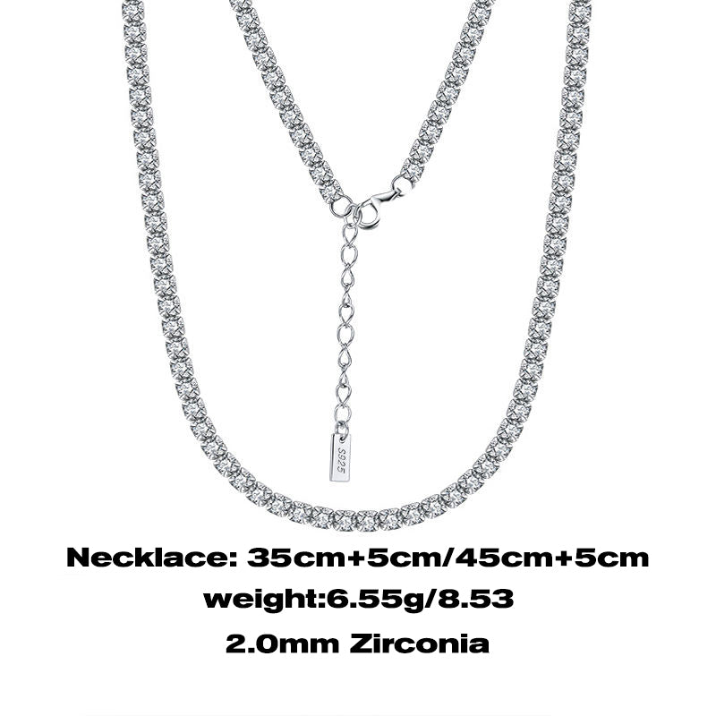 Tennis Round Cubic 2.0mm Zirconia Necklace Length 36cm + 5cm (14inches +2inches)/ 46cm + 5cm  (18inches +2Inches)