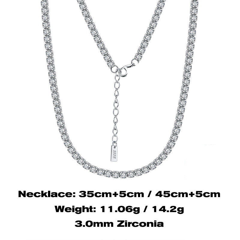 Tennis Round Cubic 3.0mm Zirconia Necklace Length 36cm+5cm/ (14inches +2inches) 46cm + 5cm  (18inches +2Inches)