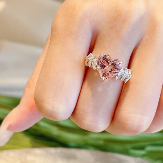 Pink Colorful Zircon Jewelry Elegance Heart Cut Ring Adjustable