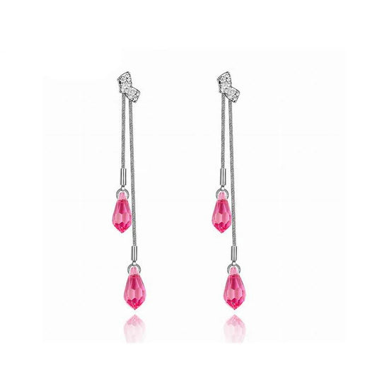 Water Drop Pink Crystal Dangle Earrings