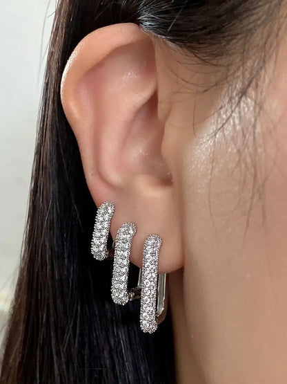 Geometric Square Crystal CZ Big Huggies Hoop Earrings - Different Sizes