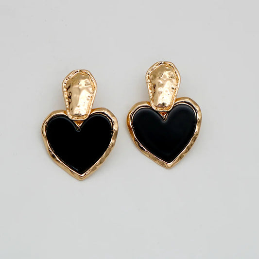 Black Beads Heart Earrings