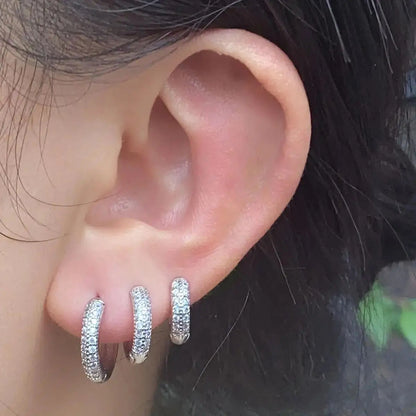 Geometric Circle Crystal CZ Big Huggies Hoop Earrings - Different Sizes