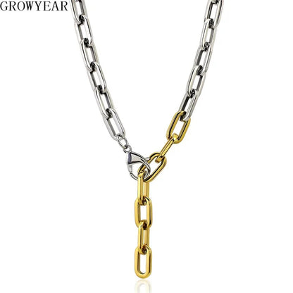 Two Tone Color Link Chain Necklace and Bracelet Set