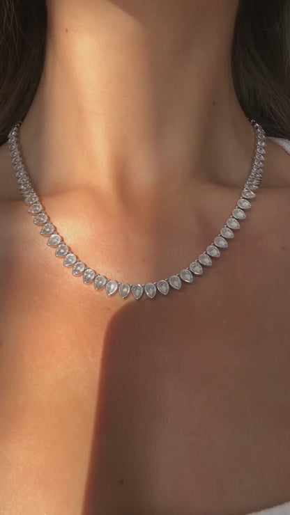 Tennis - Teardrop Various Shaped Bezel CZ Tennis Necklace