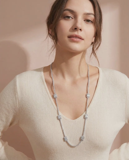 Deco Tennis Necklace (square halo stations)