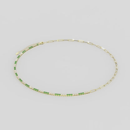 Thick Green 2mm Tennis AAAA Cubic Zircon Paperclip Chain Choker Necklace