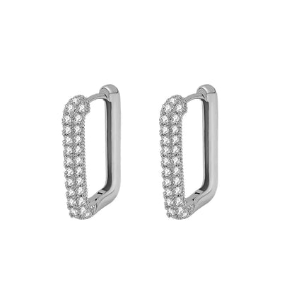 Geometric Square Crystal CZ Big Huggies Hoop Earrings - Different Sizes