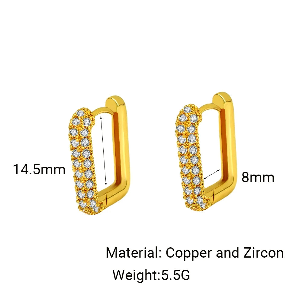 Geometric Square Crystal CZ Big Huggies Hoop Earrings - Different Sizes