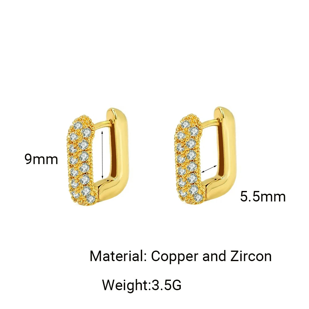 Geometric Square Crystal CZ Big Huggies Hoop Earrings - Different Sizes