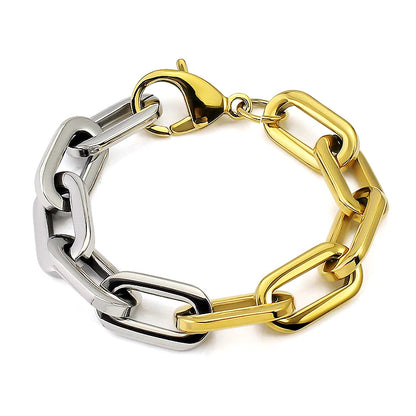 Two Tone Color Link Chain Necklace and Bracelet Set